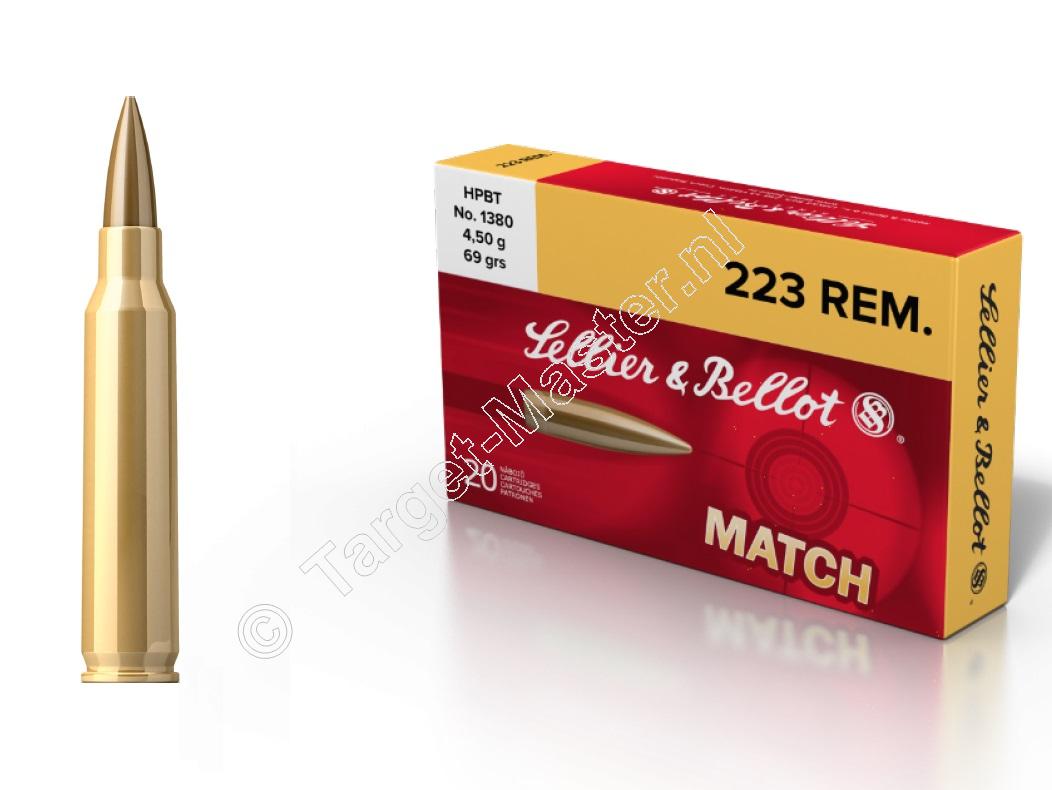 Sellier & Bellot MATCH Ammunition .223 Remington 69 grain Hollow Point Boat Tail box of 20